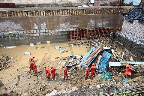 Rescue operation after wall collapse in Delhi